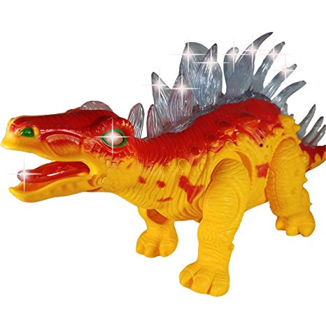 Walking Dinosaur Toys for Boys - Battery Operated Jurassic Stegosaurus Kids Toy | Roaring, Walking, Tail Wagging, and Glowing | Perfect Toy Gift for Kids (Brown or Yellow – Colors May Vary, Age 3 )