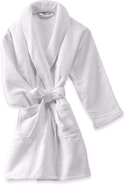 Haven Spa Collection Waffle Weave Luxurious Unisex Cotton Spa Robe with Terry Interior, Ultra Soft and Comfortable, 42 Inch Full Length Robe - White