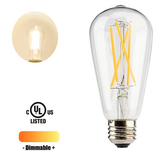 Leadleds 6W Dimmable Edison Style Vintage LED Filament Light Bulb, Long LED Filament 2700K Soft White 610LM, E26 Medium Base Lamp, ST21(ST64) Antique Shape, 60W Incandescent Equivalent