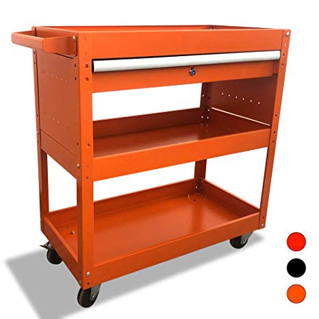 Rolling Tool Cart, 3 Trays Service Tool Cart with Lockable Drawer, Multifunctional Tool Cart, Utility Cart, Mobile Storage Cabinet, Tool Storage Organizer (orange)
