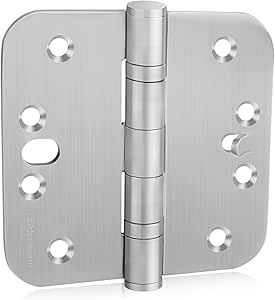 goldenwarm 3 Pack Ball Bearing Security Door Hinges for Exterior & Interior Doors 4inch Satin Nickel Brushed Stainless Steel Heavy-Duty Hinges for Outswing Doors, 5/8'' Radius Corners