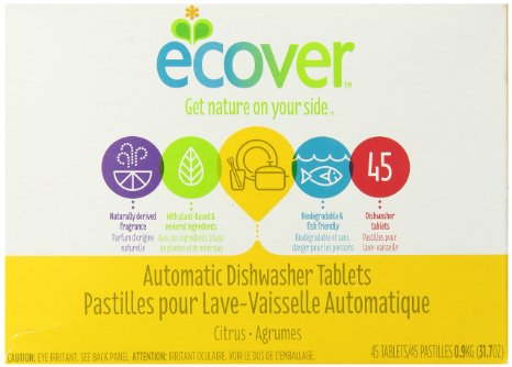 Ecover Natural Plant-based Automatic Dishwasher Tablets, Citrus, 45 Count