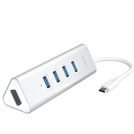 AUKEY USB C Hub with 4 USB Ports   VGA Port ( 1080P Resolution) Port, Aluminum Body for MacBook, Chromebook Pixel, and More