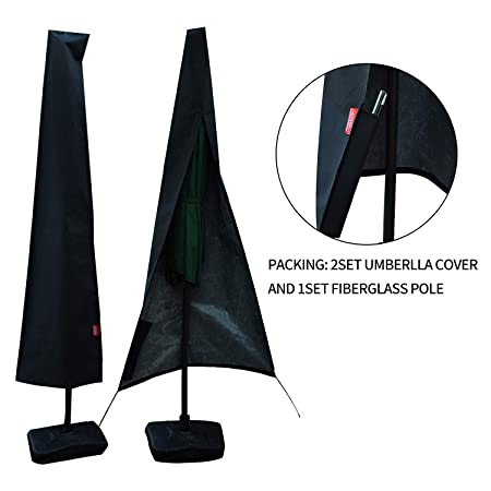 2set Umbrella Covers,Patio Waterproof Market Parasol Covers with Zipper for 8ft to 10ft Outdoor Umbrellas Large Included A Set Fiberglass Pole