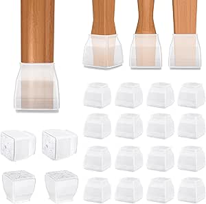 BALEINE 16 Pack Silicone Chair Leg Floor Protectors, Stool Leg Protectors Cap, Non-Slip Chair Leg Caps for Hardwood Floors (Clear & Large (Square), 16 Pack)