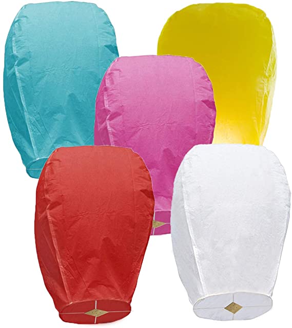 Sky Lanterns are a Great Way to Memorial Loved Ones and Friends. Chinese Lanterns 5 Pack Colors, Flying Lanterns are Ideal for a Summer Beach Party.
