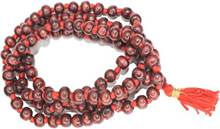 IS4A 8mm Red ( Rosewood ) Wood Japa Mala Beads Necklace Beads 108   1 Hand Knotted Meditation Prayer