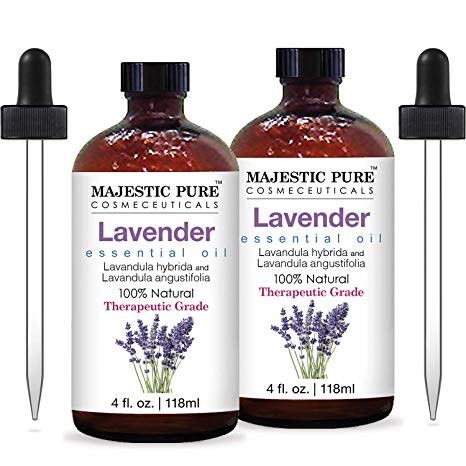 Majestic Pure Lavender Oil, Natural, Therapeutic Grade, Premium Quality Blend of Lavender Essential Oil, Set of 2 4 fl. Oz