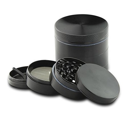 DCOU Zinc Alloy Pollen / Spice Grinder/ Herb Grinder/ with Sifter and Magnetic Top, the Best Grinder for Herbs and Spices - 4 Pieces 2.14 Inches (Black)
