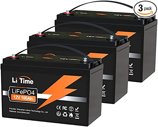 Ampere Time 12V 100Ah LiFePO4 Lithium Battery, 4000  Deep Cycle Lithium Iron Phosphate Battery, Built-in 100A BMS, Support in Series/Parallel, for RV, Camping, Marine, Trolling Motor, Solar (3 Packs)