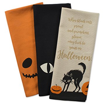DII 100% Cotton, Oversized Decorative Halloween Holiday Printed Dish Towels, 18x28", Set of 3, Jack-O-Lantern