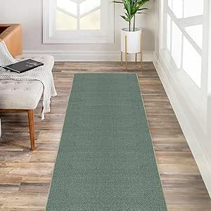 Kapaqua Custom Length Solid Color Runner Rug Non Slip Rubber Backing for Hallway Stair Kitchen Living Room, Hunter Green, 32in X 8ft