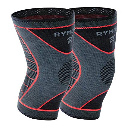 Rymora Knee Support Brace Compression Sleeves - for Joint Pain, Arthritis, Ligament Injury, Meniscus Tear, ACL, MCL, Tendonitis, Running, Squats, Sports (Double Pack)