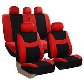 FH GROUP FH-FB030115-SEAT Light & Breezy Red/Black Cloth Seat Cover Set Airbag & Split Ready- Fit Most Car, Truck, Suv, or Van