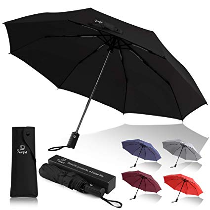 Tinya Windproof Auto Travel Umbrella: Men Women 8 & 10 Sturdy Large Strong Rib Durable Compact Portable Small Lightweight Folding Best Mini Collapsible Automatic Open Close Backpack Rain Umbrellas