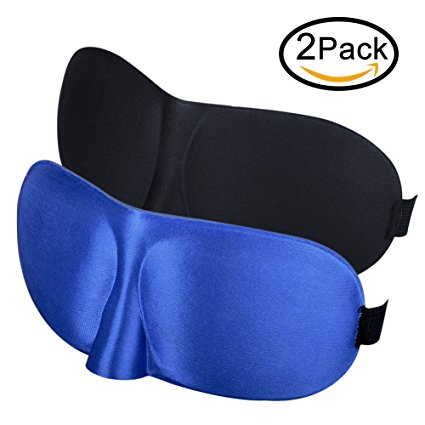 CoolingTech Sleep Mask 3D Light Blocking Eye Mask for Sleeping Night Blinder Eyeshade Sleeping Mask for Men Women Kids 2 Pack (Black & Blue)