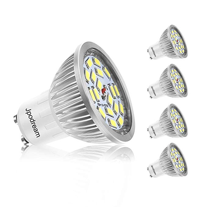 GU10 LED Bulbs, Jpodream 7W 18 * 5730 SMD LED Spot Lights Cool White 6000K, Super Bright (60W Halogen Bulbs Equivalent), 140° Beam Angle, AC85-265V, Pack of 4 [Upgrade Version]