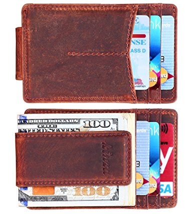 Money Clip, Front Pocket Wallet, Leather RFID Blocking Strong Magnet thin Wallet