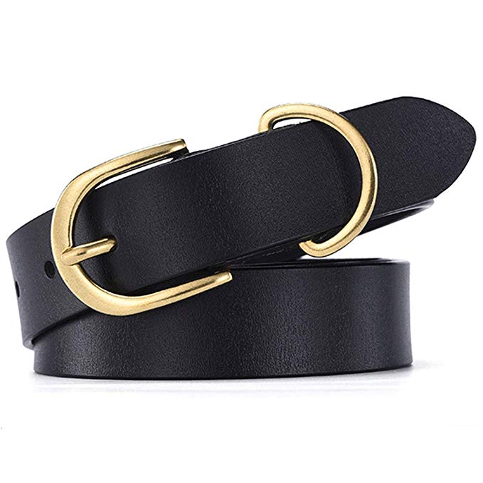 Ayli Women's Handcrafted Gold Color Metal Buckle Genuine Leather Belt