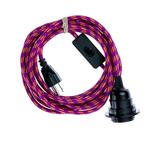Swag Light - Hanging Pendant Light Cord Kit by Color Cord Company - Choose from 30  colors - Magenta & Orange Stripe