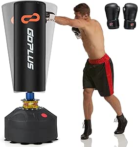 Goplus Freestanding Punching Bag, 220LBS Heavy Boxing Bag with Gloves, Shock Absorber, 12 Suction Cup Base, Kickboxing Bag with Stand for Adults Youth Men Women Home Gym