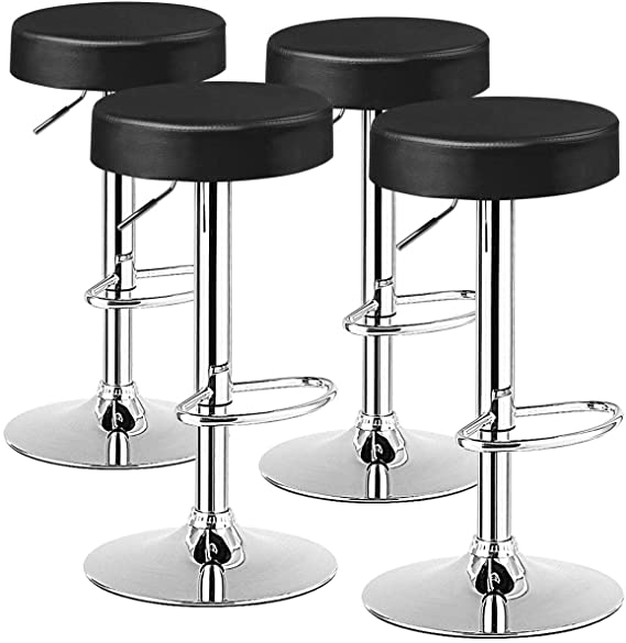 COSTWAY Bar Stools Set of 4, Modern Swivel Backless Round Barstool, PU Leather Armless bar Chair with Height Adjustable, Chrome Footrest, Sturdy Metal Frame for Kitchen Bistro Pub (4 pcs, Black)