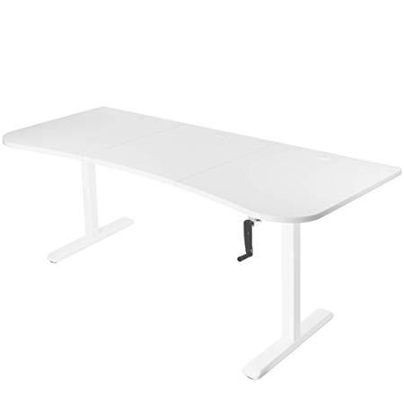 VIVO White Height Adjustable Stand Up Desk Frame Crank System Workstation with 3 Section Table Top | Frame & Desktop Combination (DESK-KIT-1M1W)