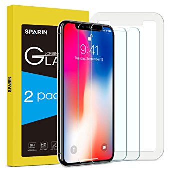 iPhone X Screen Protector - Upgraded, SPARIN 2 Pack Tempered Glass Screen Protector for Apple iPhone 10 with Easy Align Frame, Double Shielding, Case Friendly, Anti Scratch, Bubble-Free