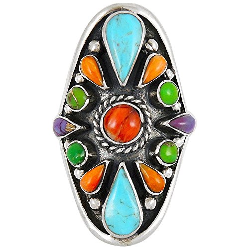925 Sterling Silver Ring with Genuine Turquoise Semiprecious Gemstones