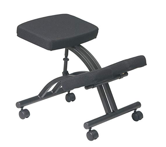 Office Star KCM1420 Ergonomically Designed Knee Chair with Casters, Memory Foam and Black Metal Base Black