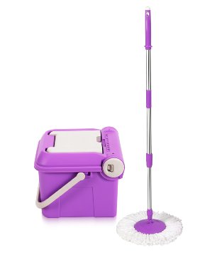 Maxpin Ultra-Durable Spinning Mop with Dual Function Bucket Stainless Steel Mop Pole and Round Mop Base Purple