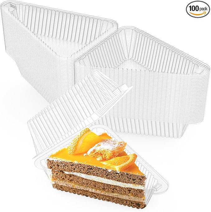 Goiio 100 Pieces Cake Slice Plastic Containers, 5 Inches Hinged Lid Cheese cake Container, for Home, Bakery and Cafe