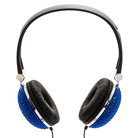 Blue Crystal Rhinestone Bling Dj Over Ear Headphones