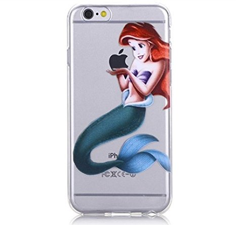 for iPhone 6 6S Phone Case - ARIEL MERMAID Holding Apple Logo TPU Rubber Silicone Gummy Protector Skin Cover [iPhone 6 / 6S Only]
