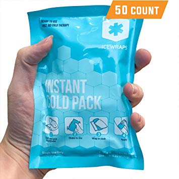IceWraps Small Instant Cold Breakable Ice Packs - 50 Count Emergency Disposable First Aid Cold Compress for Travel, Sports, Team Events, Outdoor Activities