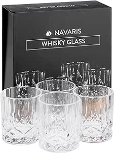 Navaris Glass Whiskey Tumblers (Set of 4) - 9.8 oz Drinking Glasses and Gift Box - for Daily Use, Parties and Social Gatherings - Dishwasher-Safe