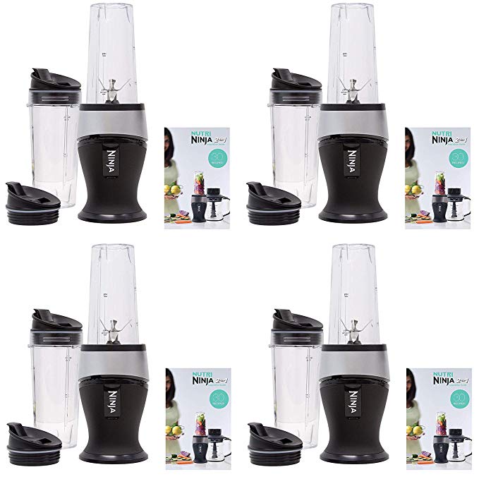 Ninja Personal Blender for Shakes, Smoothies, Food Prep, and Frozen Blending with 700-Watt Base and (2) 16-Ounce Cups with Spout Lids (QB3001SS) (Fоur Расk)