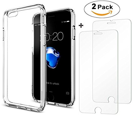 IPhone 7 Case , 2Pack IPhone 7 Glass Screen Protector , AEDILYS Crystal Clear PC Back TPU Bumper [Drop Protection/Shock Absorption Technology] Raised Bezels Protective Cover For IPhone 7 4.7"