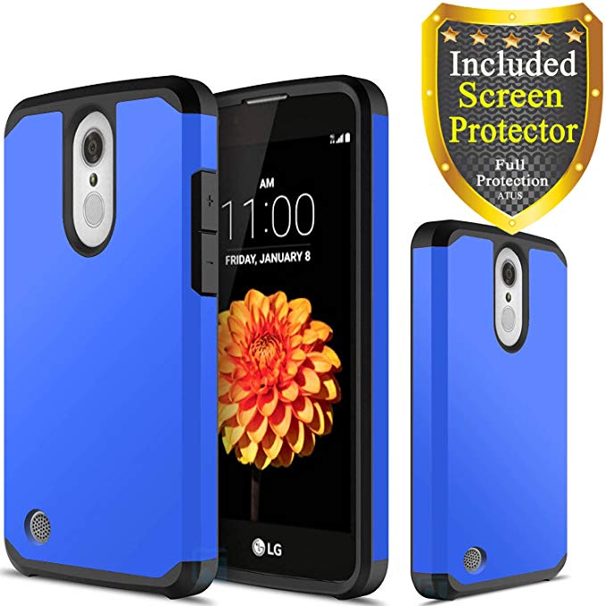 LG Aristo 2/Aristo 2 Plus/Zone 4/Tribute Dynasty/K8 Plus/K8 /K8 2018/Rebel 2/Phoenix 3/Fortune 2/Risio 2 Case HD Screen Protector, ATUS Hybrid Dual Layer Protective Case (Blue)