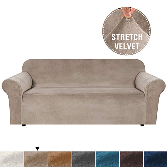 H.VERSAILTEX Real Velvet Plush Sofa Cover, Couch Covers for 3 Cushion Couch, Soft Rich Velvet Couch Covers for Sofa, Couch Cover, Sofa Covers for Living Room, Sofa Slipcover (Sofa:Taupe)