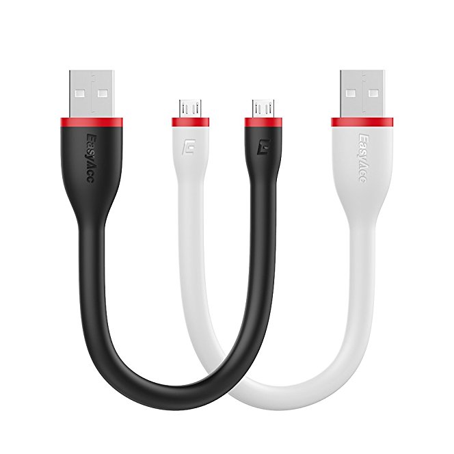 [2-Pack] EasyAcc PocketLine USB 2.0 Micro to USB Cable for Android Smartphones - 0.5ft