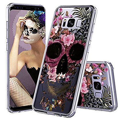 Galaxy S8 Case, Galaxy S8 Clear Case, MOSNOVO Floral Skull Flower Clear Design Printed Transparent Plastic Hard Back Case with TPU Bumper Protective Case Cover for Samsung Galaxy S8 (2017)