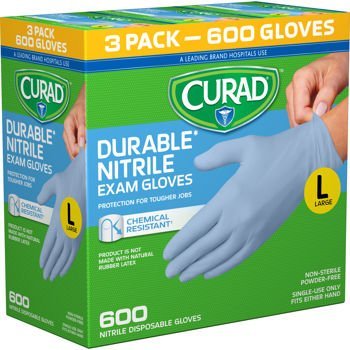 Curad Powder-Free Nitrile Exam Gloves, Large, 200 Count Pack of 3