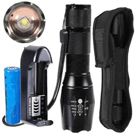 USTOP-SH A100 Cree XM-L2 LED 5-Mod Flashlight Torch Lamp with Charger and 1 x 18650 Battery and holster