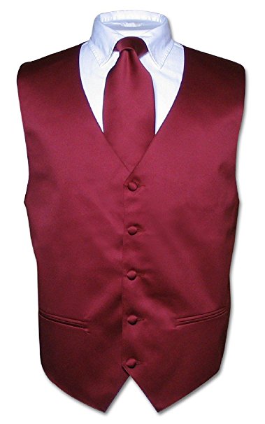 Men's Dress Vest & NeckTie Solid BURGUNDY Color Neck Tie Set for Suit or Tuxedo
