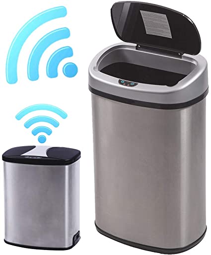 13 Gallon Large Recycling Trash Can & 2.4 Gallon Small Trash Can, Stainless Steel Metal Trash Can with Lid for Office, Kitchen, Bathroom, Motion Sensor Automatic Touchless Trash Cans Garbage Container