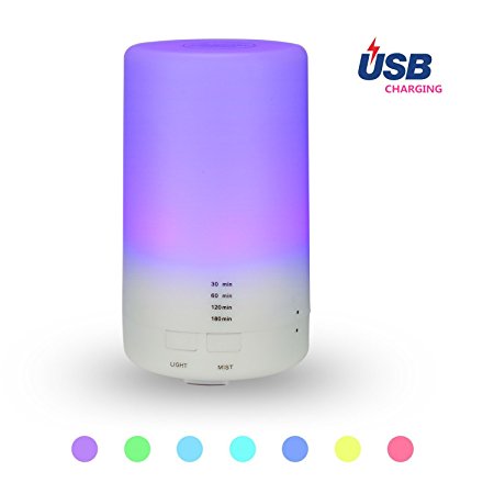 Aromatherapy Essential Oil Diffuser,Starlotus 100ML Portable Ultrasonic Diffusers USB Charge With 4 Timers and 7 LED Color Changing Lights For Home Office Bedroom Room