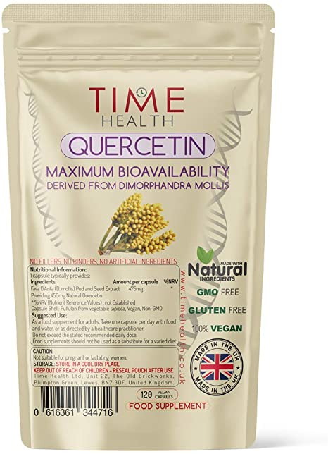 Quercetin - Powerful Antioxidant - Maximum Bioavailability - UK Made - Zero Additives - Vegan - Pullulan (120 capsule pouch)