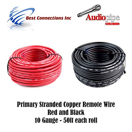 10 GAUGE WIRE RED & BLACK POWER GROUND 50 FT EACH PRIMARY STRANDED COPPER CLAD