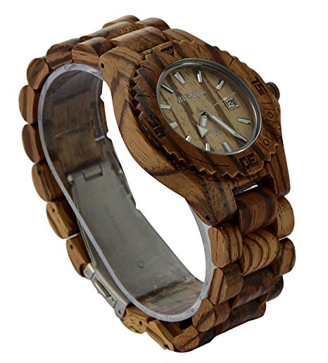 Ideashop Top Brand Luxury Natural Zebra Wood Watches Date Calendar Quartz Japan Movt Men's Adjustable Wooden Band Wristwatch Gift Giving Watch